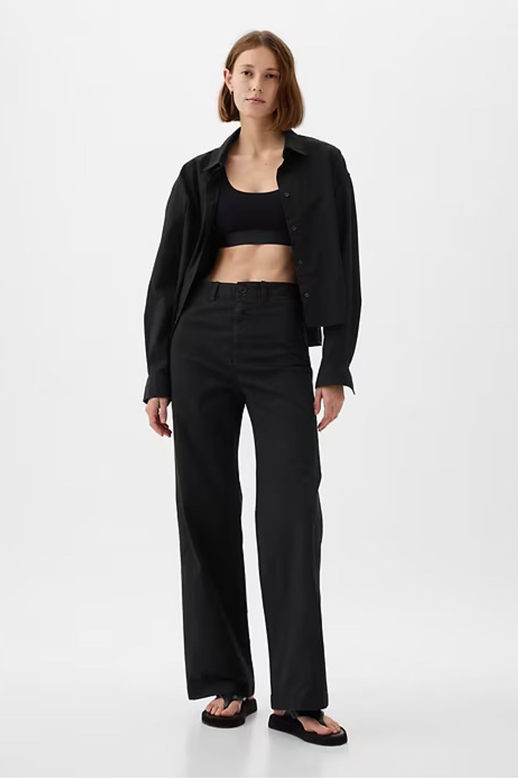 Black wide leg ankle pants deals