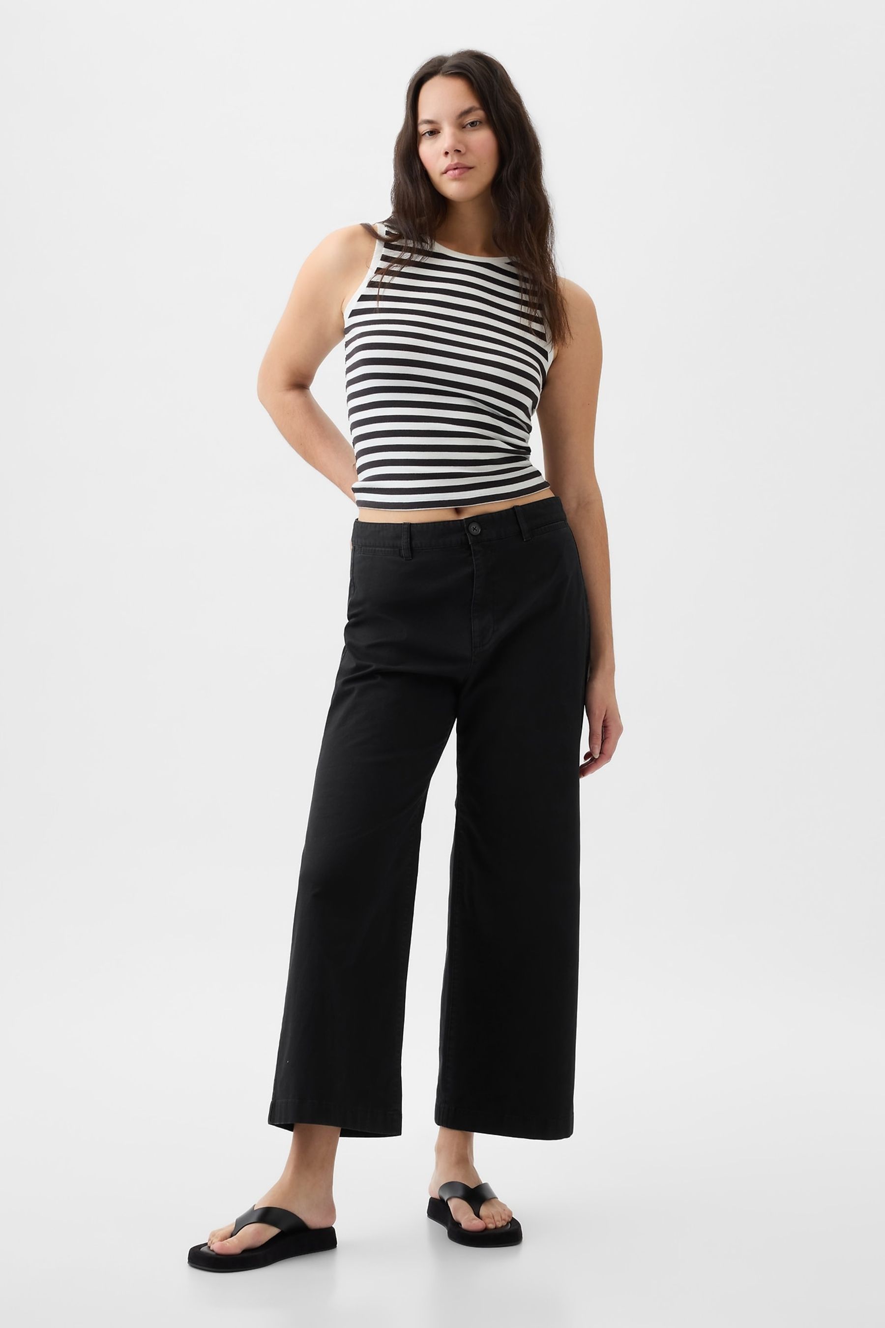 Black wide leg ankle pants clearance