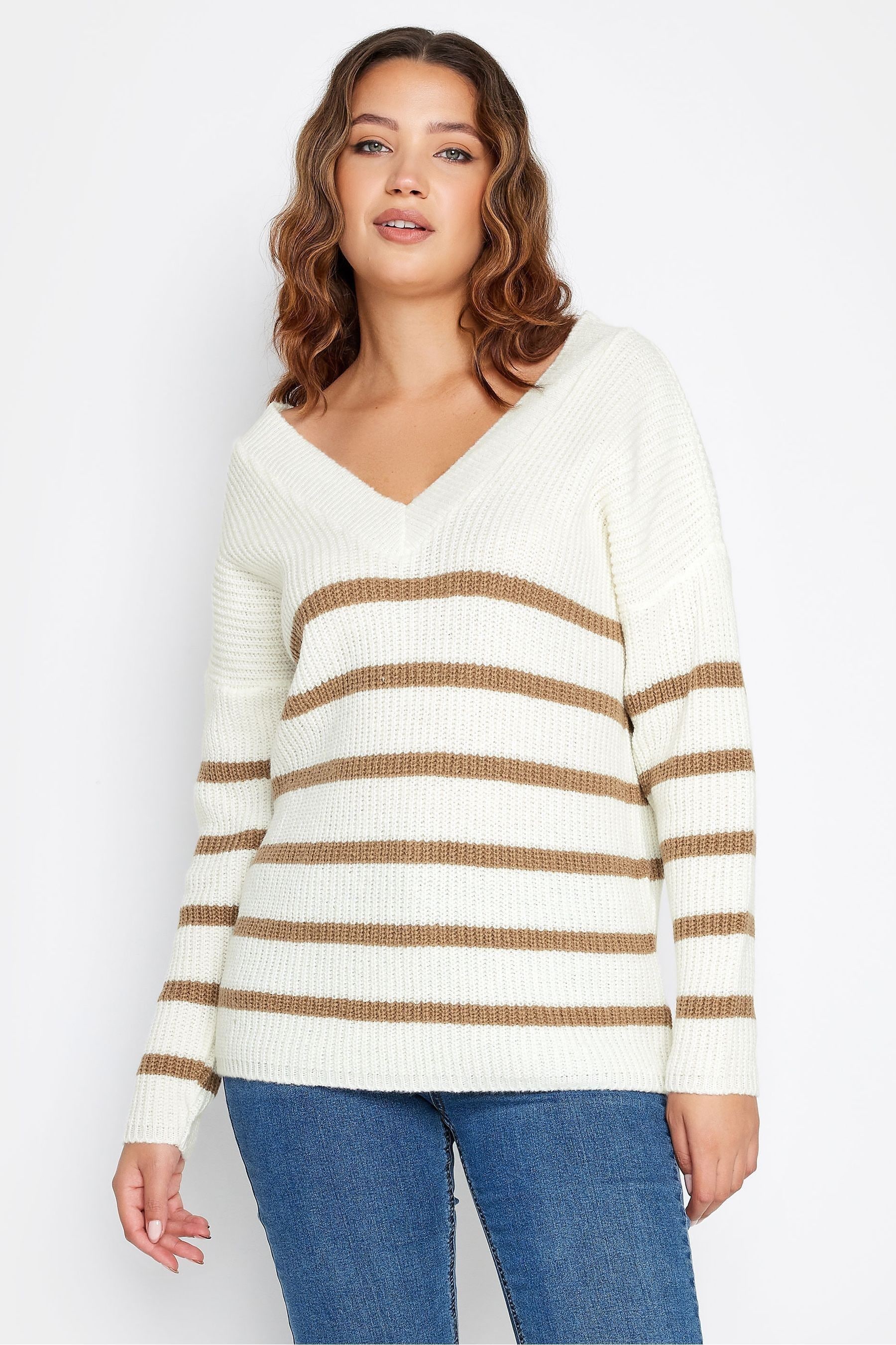 V neck striped jumper sale