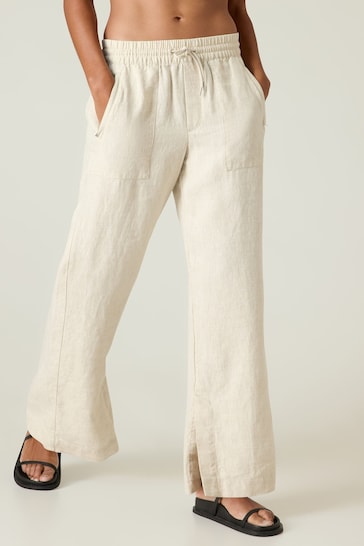 Athleta Beige Retreat Wide Leg Linen Trousers