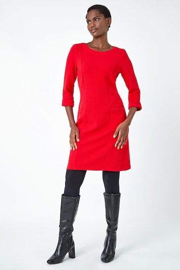 Roman Red Textured Pocket Shift Dress