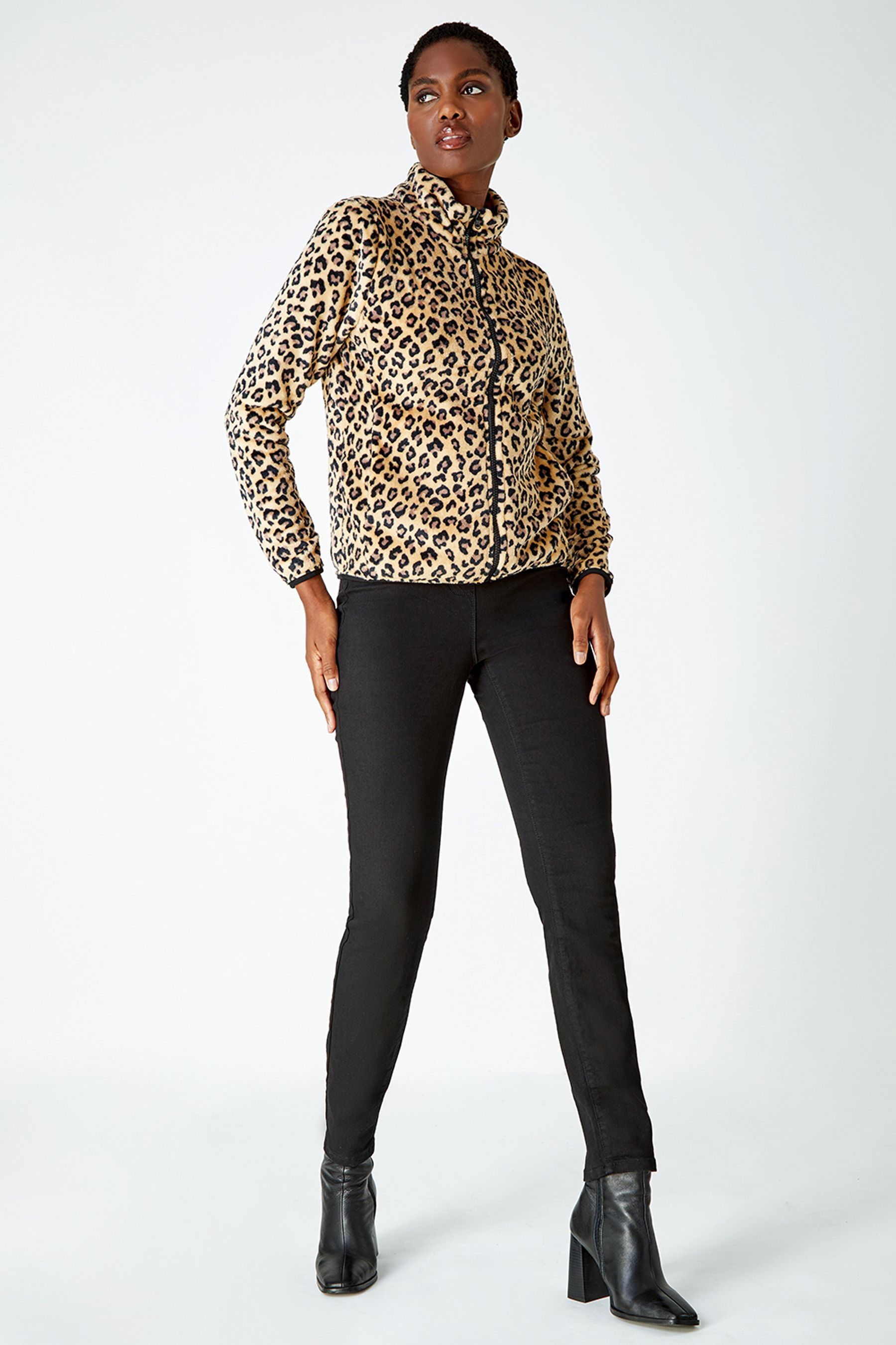 Roman Natural Animal Print Sherpa Fleece Jacket