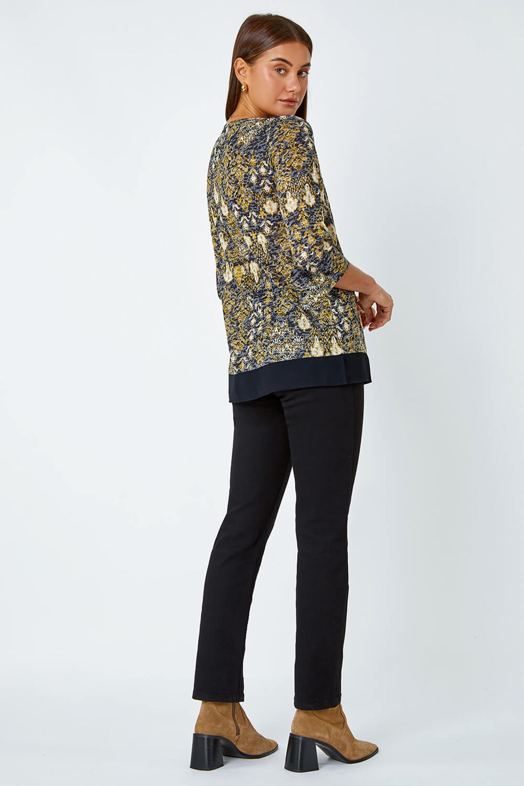 Buy Roman Green Abstract Print Chiffon Hem Top from the Next UK