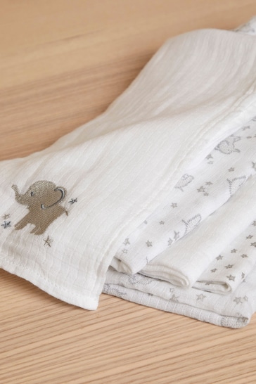 JoJo Maman Bébé Grey Elephant 5-Pack Embroidered Muslin Squares