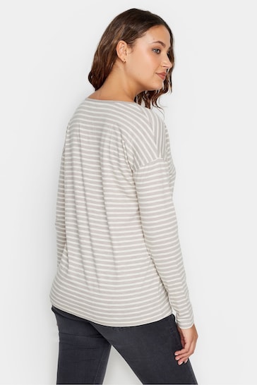 Long Tall Sally Cream Long Sleeve Stripe V-Neck T-Shirt