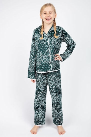 Cyberjammies Green Ditsy Print Long Sleeve Pyjama Set