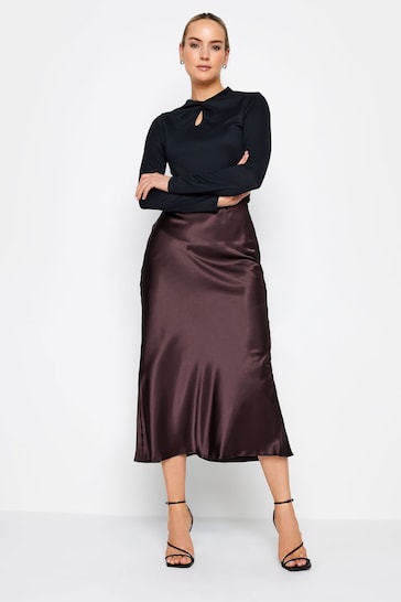 Long Tall Sally Red Bias Cut Satin Midi Skirt