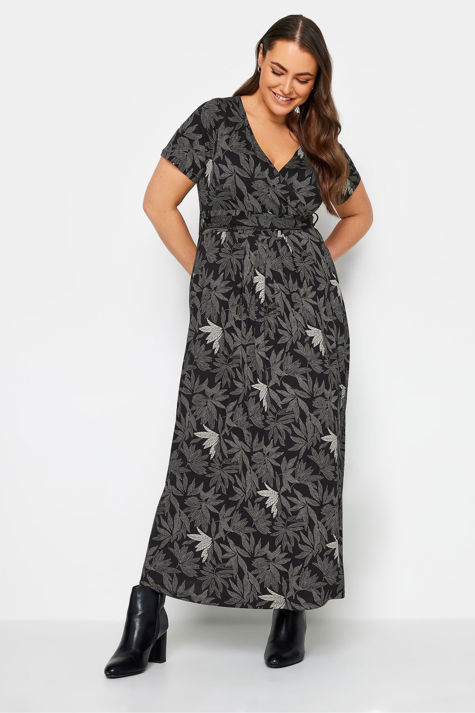 Buy Yours Curve Black Grey Maxi Wrap Dress from the Next UK online shop