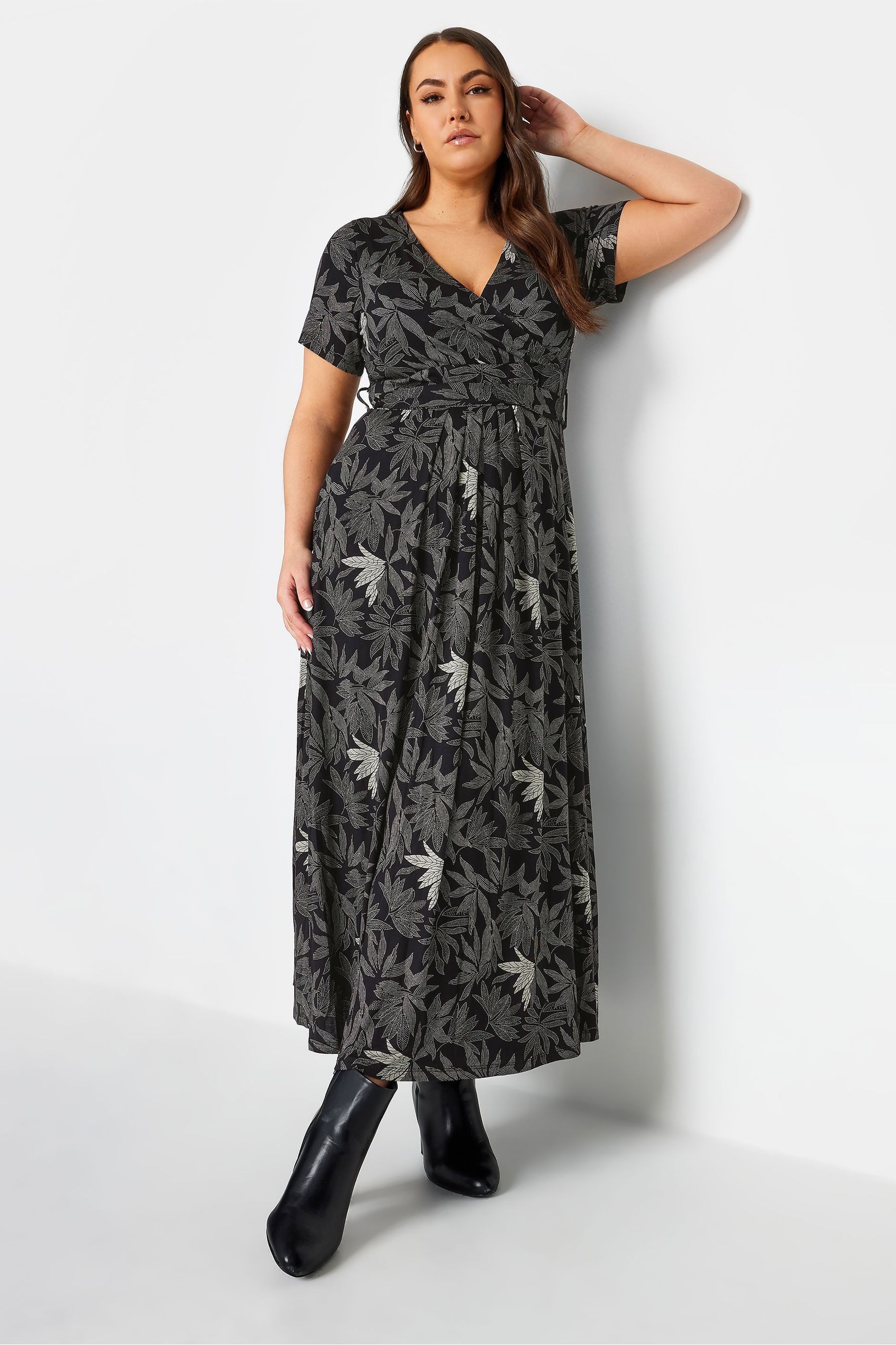Buy Yours Curve Black Grey Maxi Wrap Dress from the Next UK online shop