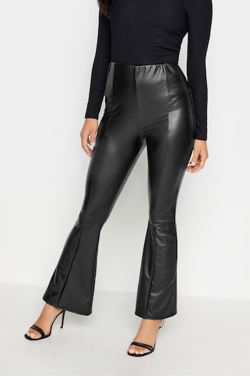 PixieGirl Petite Black PU Kickflare Trousers