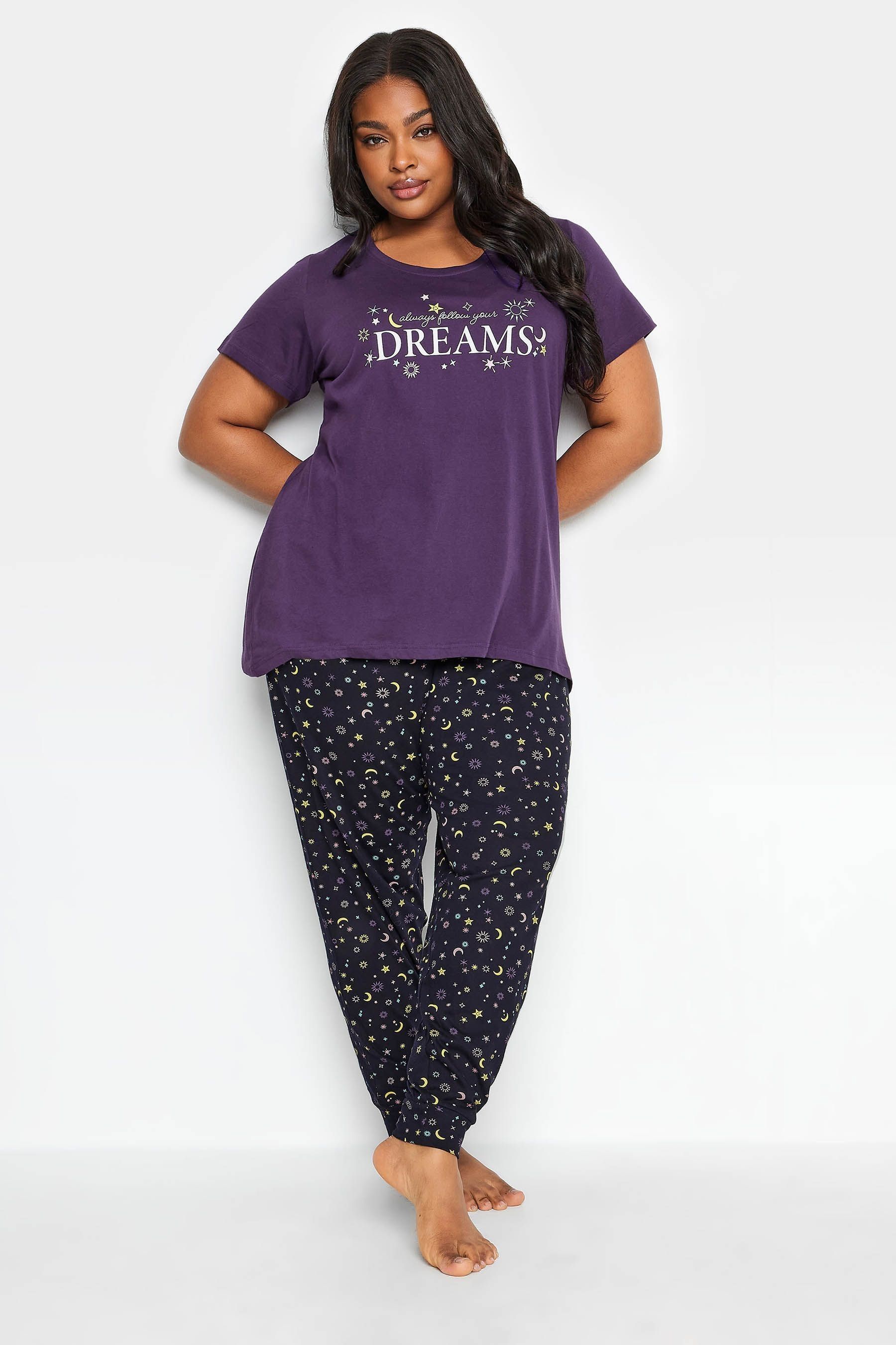 Buy Yours Curve Purple Short Sleeve Cuffed Pyjama Set from the