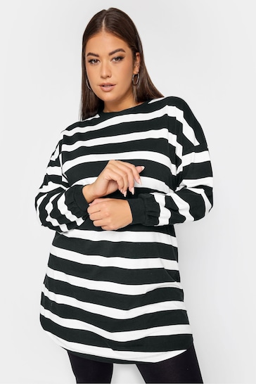 Yours Curve Black Oversize Long Sleeve Throw On Stripe Tunic