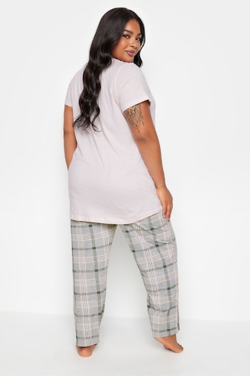 Yours Curve Cream/Grey Short Sleeve Wide Leg Pyjamas Set