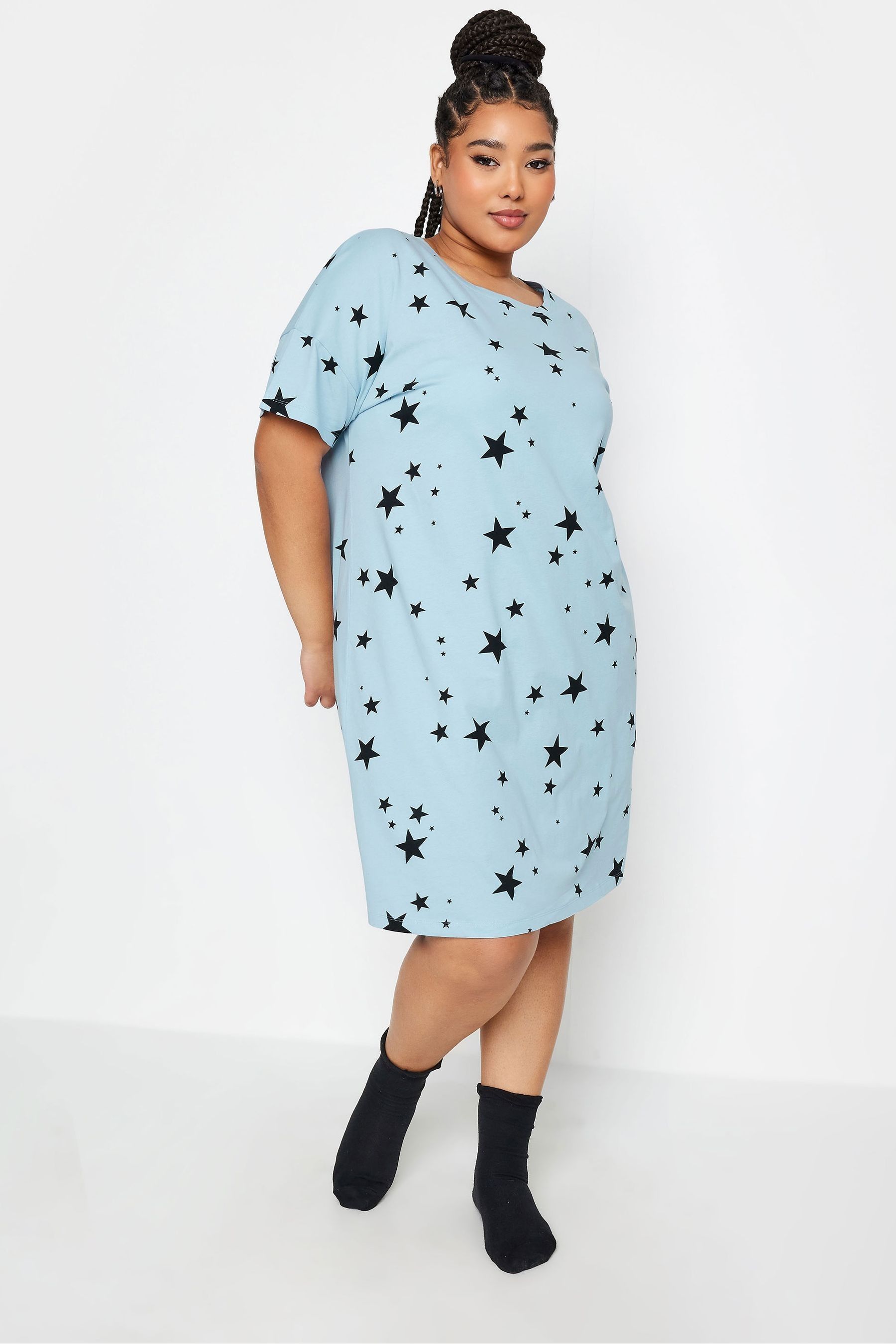 Yours Curve Blue Starry Night Sleep T Shirt