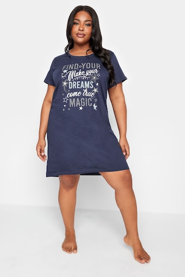 Yours Curve Blue Star Texture Text Dippedback Nightdress