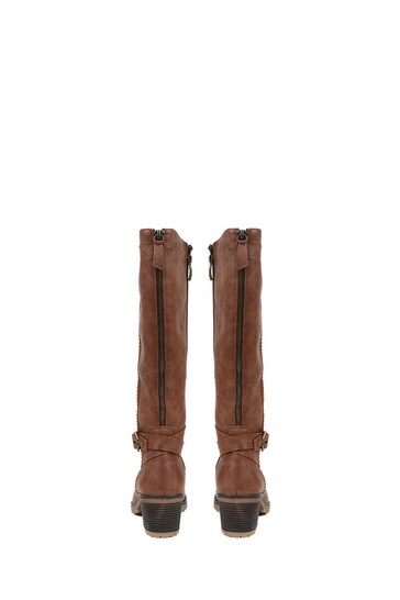 tall brown boots with red zipper