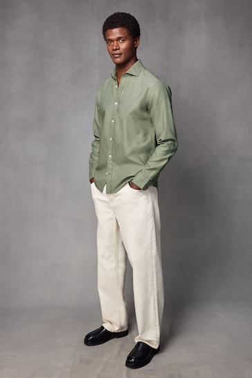 Green Regular Fit Textured Cotton Single Cuff 100% Cotton Shirt With Cutaway Collar