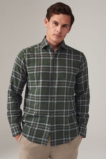 Black Watch Tartan Brushed Checked Flannel 100% Cotton Shirt