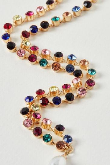 Oliver Bonas Black Tiffany Rainbow Stone Pearl Drop Short Necklace