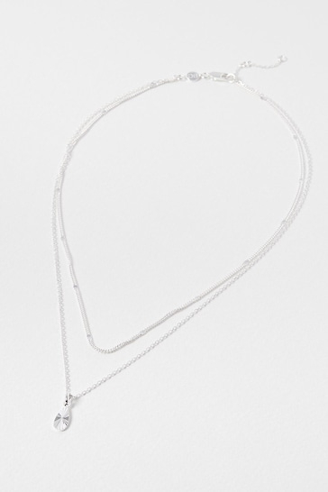 Oliver Bonas Silver Tone Antoinette Disc & Teardrop Layered Silver Necklace