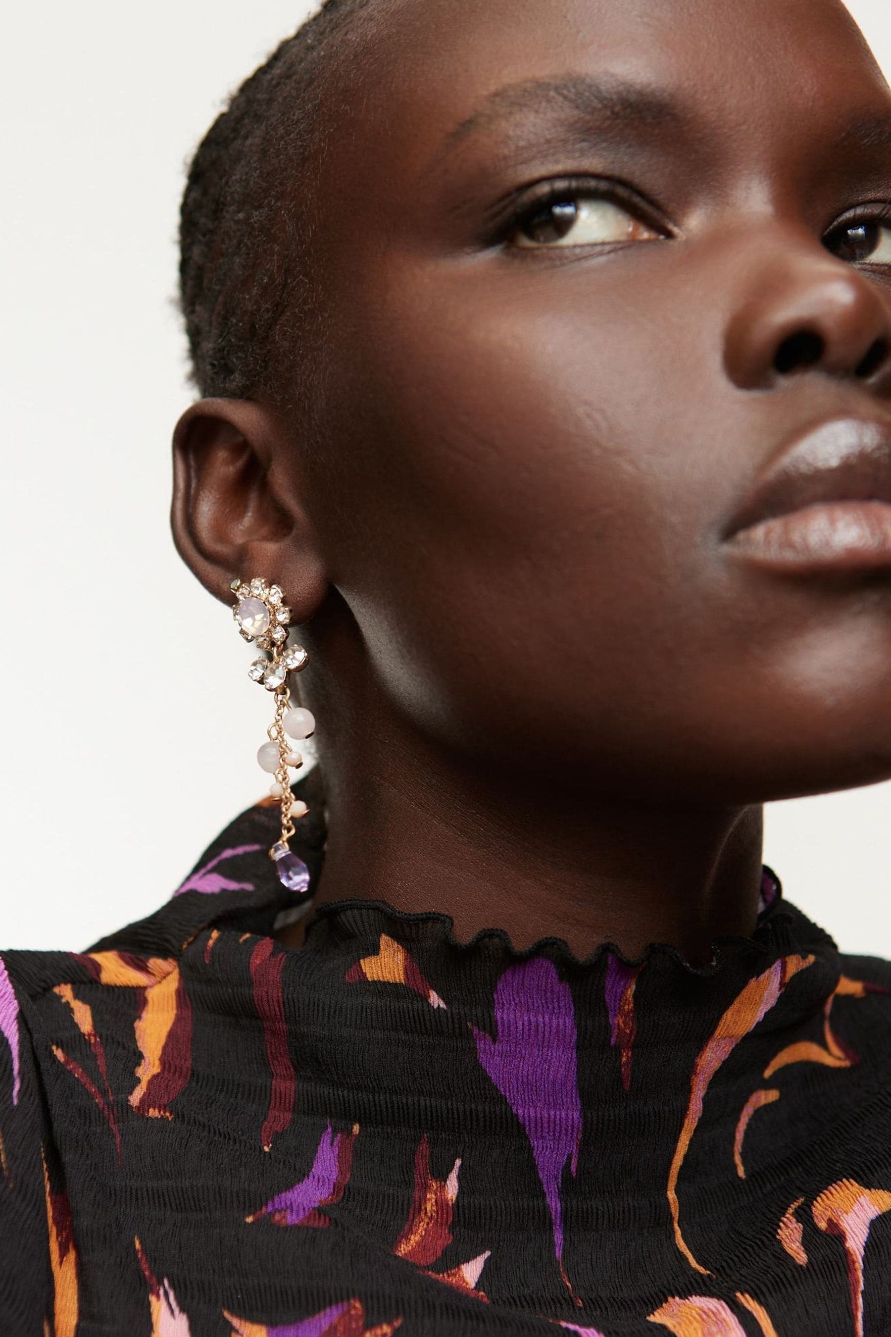 Buy Oliver Bonas Purple Clara Flower Stone Drop Stud Earrings