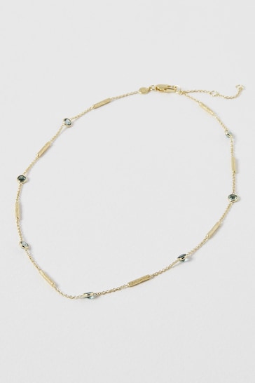 Oliver Bonas Green Katelyn Tourmaline & Bar Gold Plated Chain Necklace