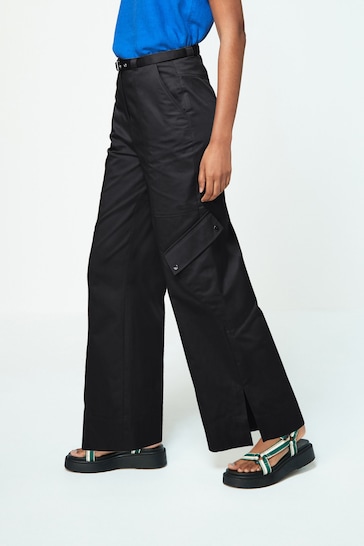 Brown Utility Belted Wide Leg Cargo Trousers