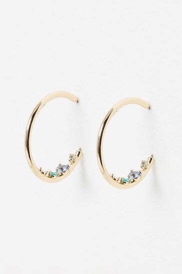 Oliver Bonas Gold Tone Felicity Stone Slim Hoop Earrings