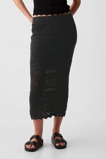 Gap Black Crochet Pull On Midi Skirt