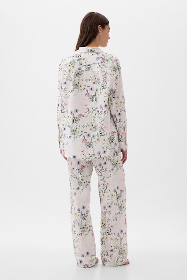 Gap White Floral Poplin Pyjama Long Sleeve Shirt