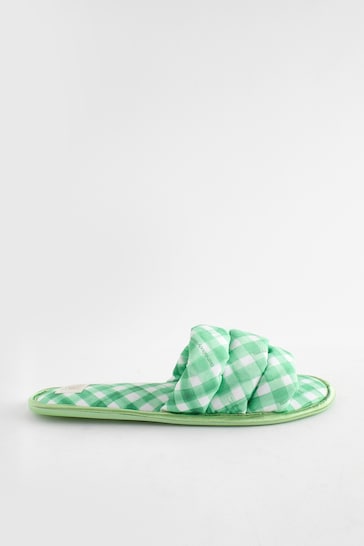 Bath & Body Works Green Gingham Print Strappy Open Slippers