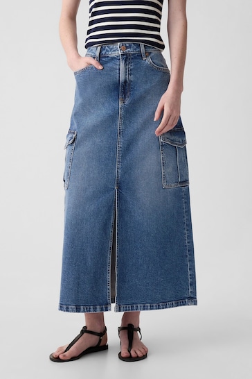 Gap Blue Cargo Denim Maxi Skirt