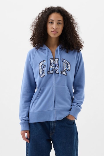 Gap Blue Floral Logo Zip Hoodie