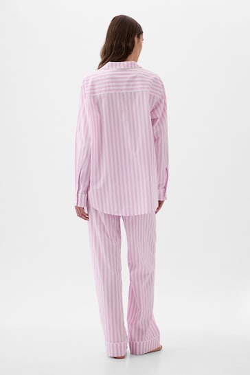 Gap Pink Stripe Poplin Pyjama Long Sleeve Shirt