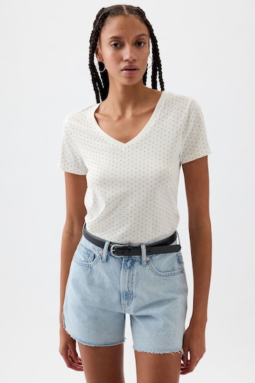 Gap White Polka Dot Favourite Short Sleeve V Neck Print T-Shirt