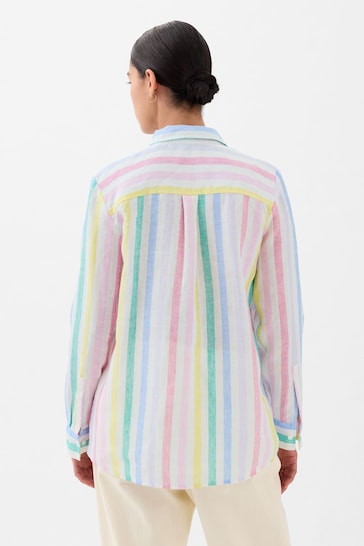 Gap White and Mutli Stripe Linen Long Sleeve Oversized Shirt