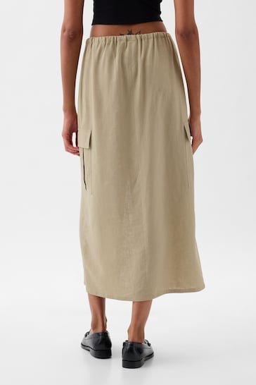 Gap Natural Linen Cotton Uitlity Pocket Midi Skirt