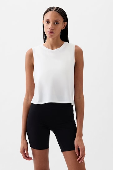 Gap White Crew Neck Breathe Cropped Muscle T-Shirt