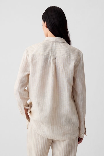 Gap Neutral Stripe Linen Long Sleeve Oversized Shirt