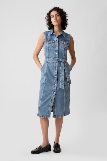 Gap Blue Denim Midi Dress