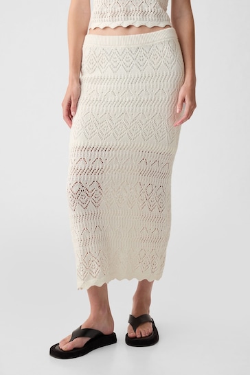 Gap Off White Crochet Pull On Midi Skirt
