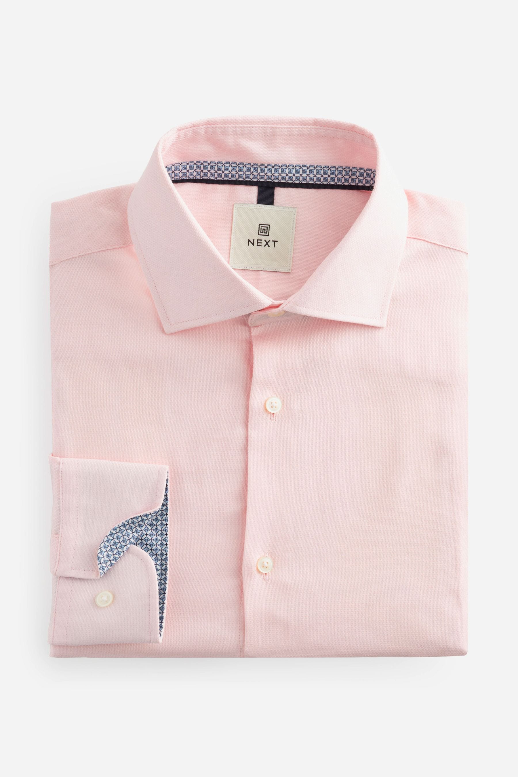 Pink Regular Fit Textured 100% Cotton Poplin Long Sleeve