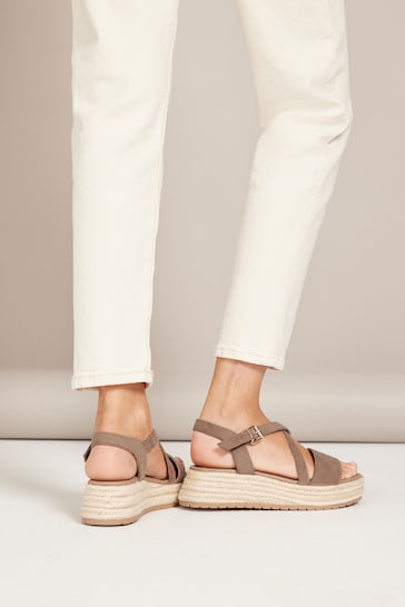 Friends Like These Beige Regular Fit Strappy Faux Leather Flatform Sandal