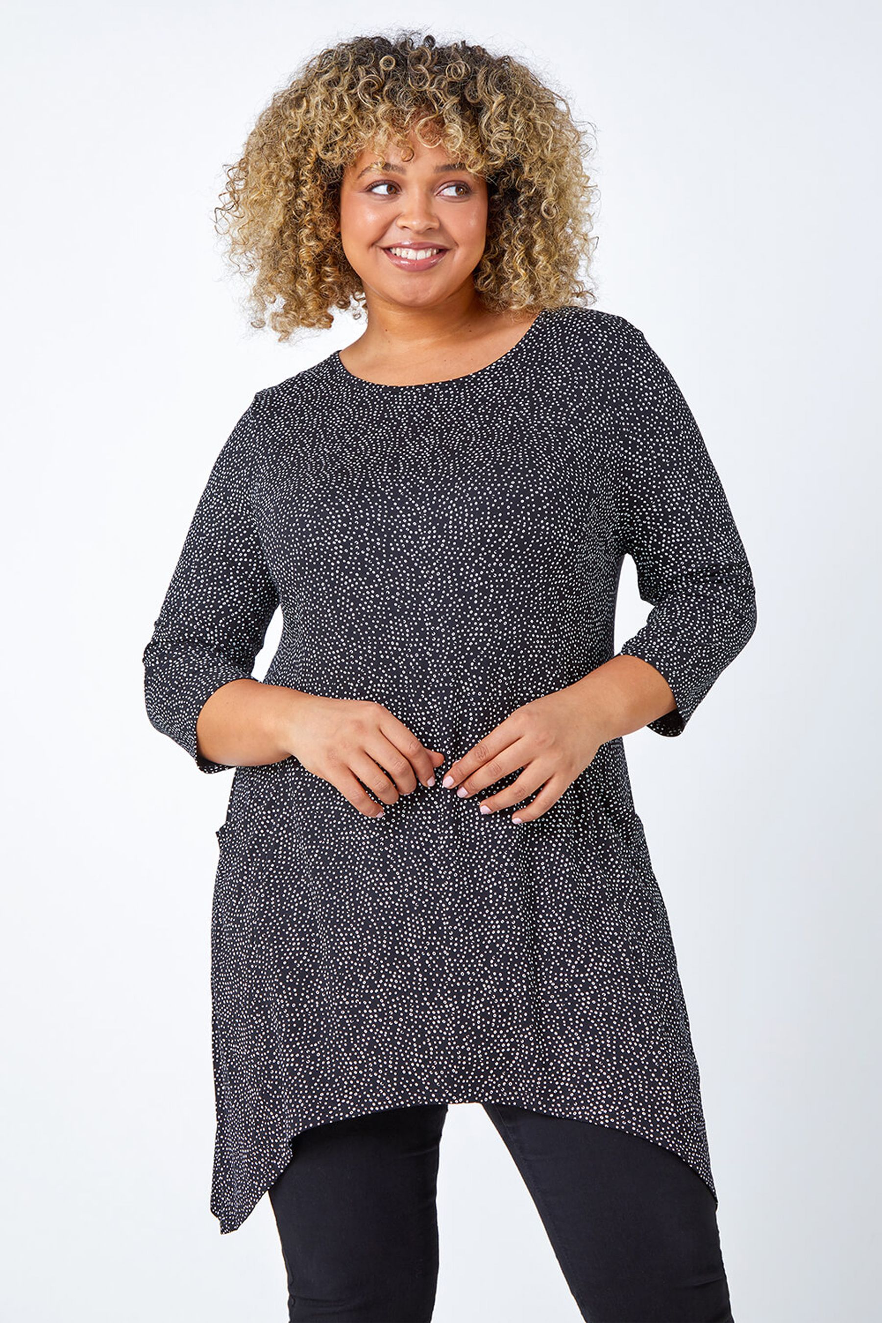 Buy Roman Black Curve Spot Hanky Hem Pocket Tunics from the Next