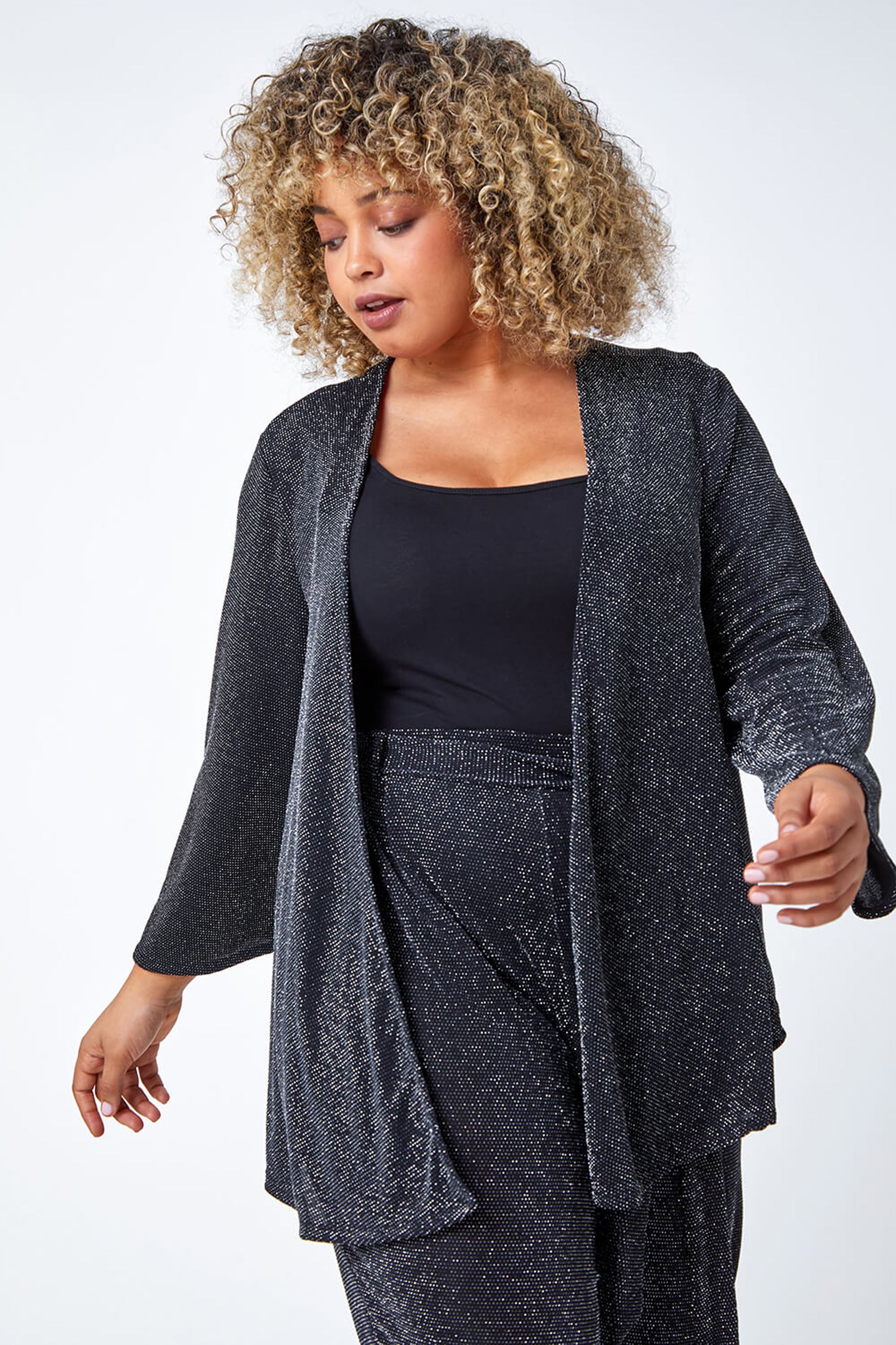 Plus size sequin cardigan long online