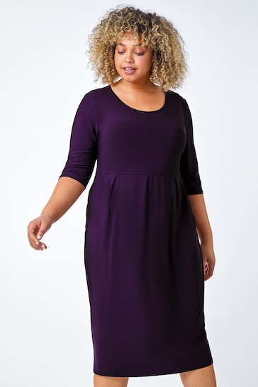 Roman Purple Curve Cocoon Pocket Detail Midi Dress