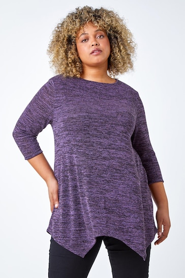 Roman Purple Curve Shimmer Hanky Hem Stretch Tunics Top