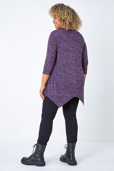 Roman Purple Curve Shimmer Hanky Hem Stretch Tunics Top