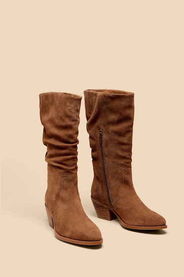 White Stuff Brown Azalea Suede Mid Slouch Boots