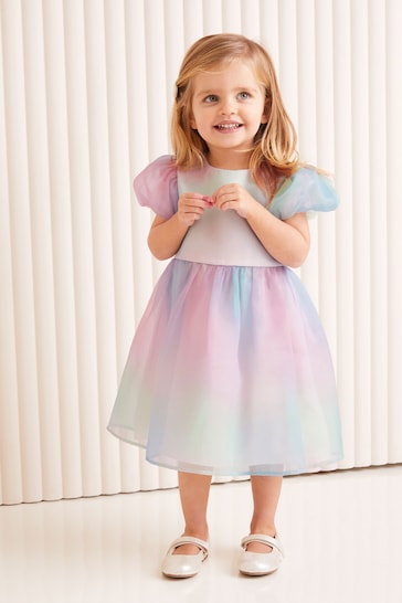 Lipsy Pink/ Blue/ Purple Rainbow Organza Occasion Dress (3mths-2yrs)